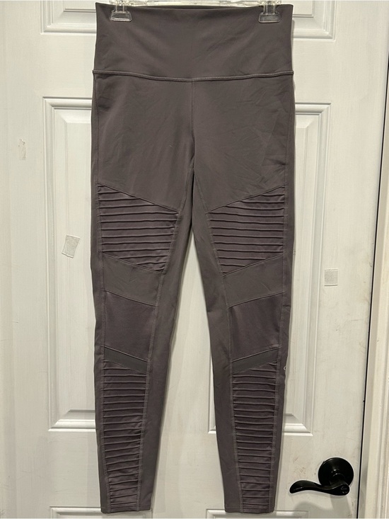 ALO Yoga Pants - ALO Yoga Moto Leggings Grey Ribbed High Waisted Stretch Athleisure Gym Large